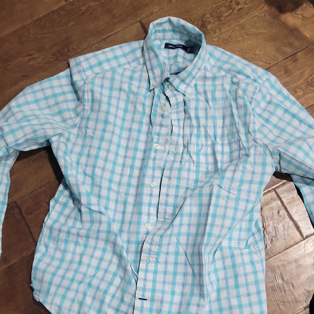 Nautica Men's Blue Checkered Shirt